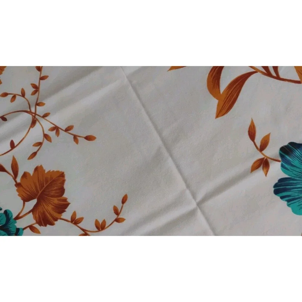 Vtg Mid Century Tropical Cotton Tablecloth 57 X 66 Hollywood Regency Blue White